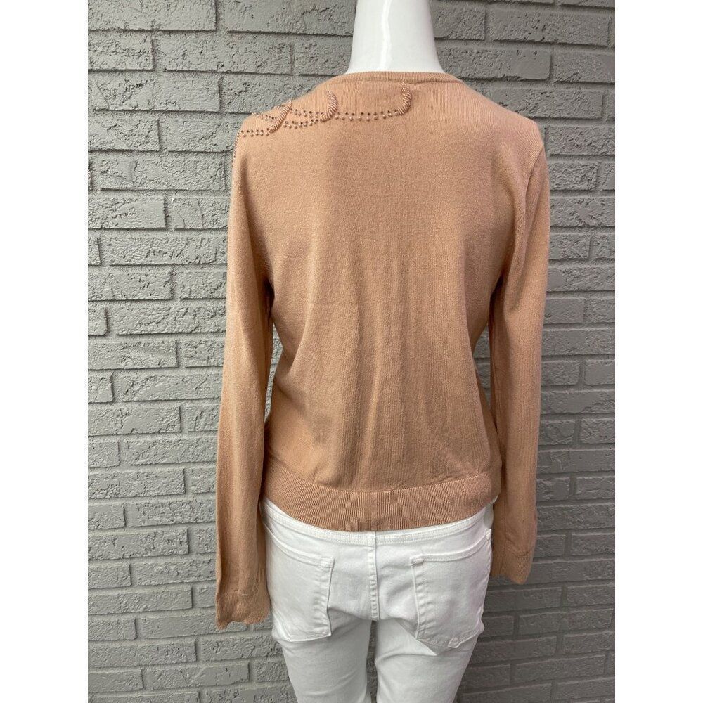 Anne Klein Women Nude Long Sleeve Faux Pearl Beaded Sweater Size PL - Picture 2 of 10